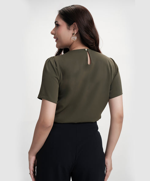 Button Attached Panel Seperated Half Sleeve Top
